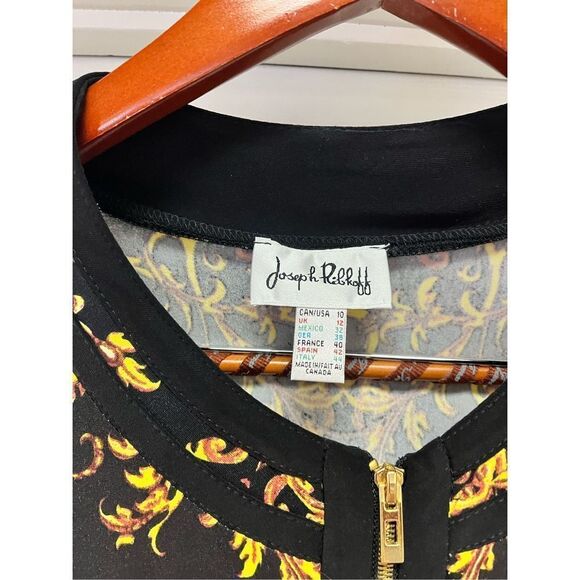Joseph Ribkoff Black Lace & Gold Vine Print Double Zipper Jacket sz 10 EUC - Picture 3 of 6